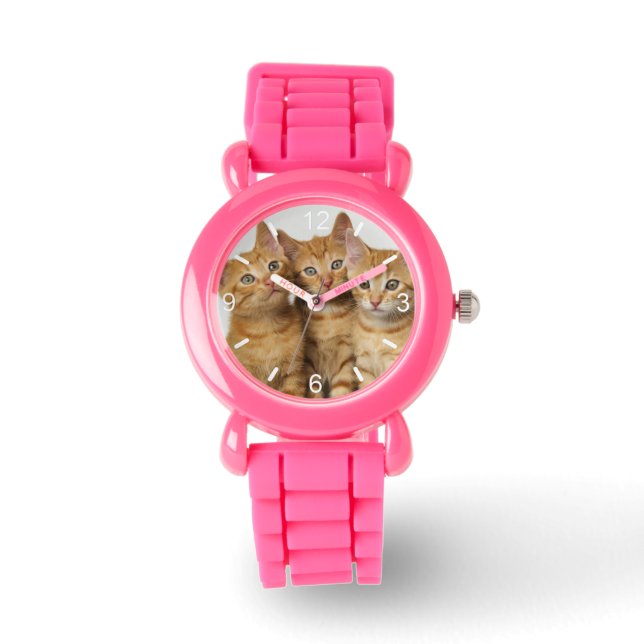 Reloj De Pulsera Tres Gato De Ginger Cutáneo Gatitos Juntos - (Anverso)