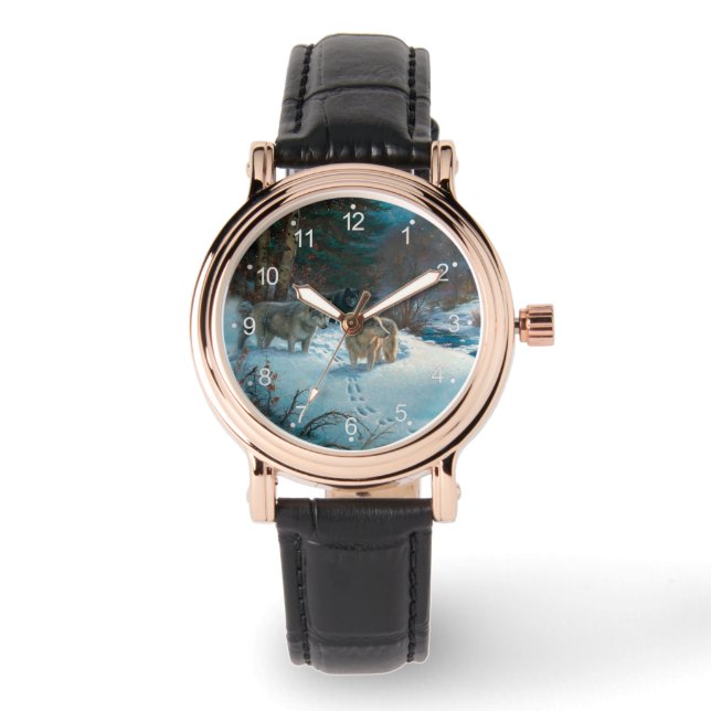 Reloj De Pulsera tres lobos en el bosque de invierno (Anverso)