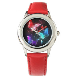 Reloj De Pulsera Tres mariposas brillantes en el fondo nocturno
