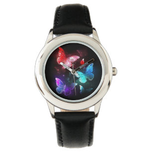 Reloj De Pulsera Tres mariposas brillantes en el fondo nocturno