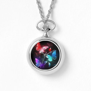 Reloj De Pulsera Tres mariposas brillantes en el fondo nocturno