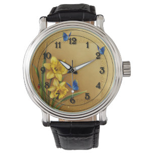 Reloj De Pulsera Tres mariposas y daffodias