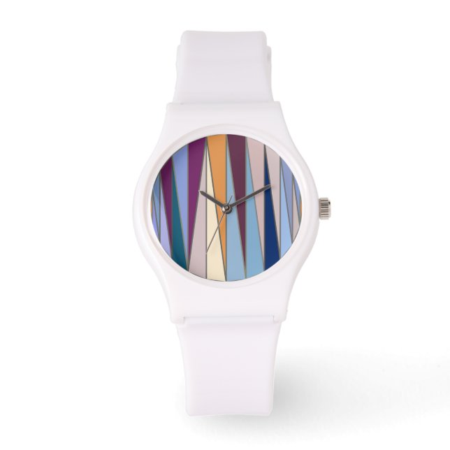 Reloj De Pulsera Triángulos modernos de medio siglo, azul, púrpura  (Anverso)