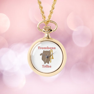 Reloj De Pulsera Tribu del Trombón Gato Marrón Letras Rosadas