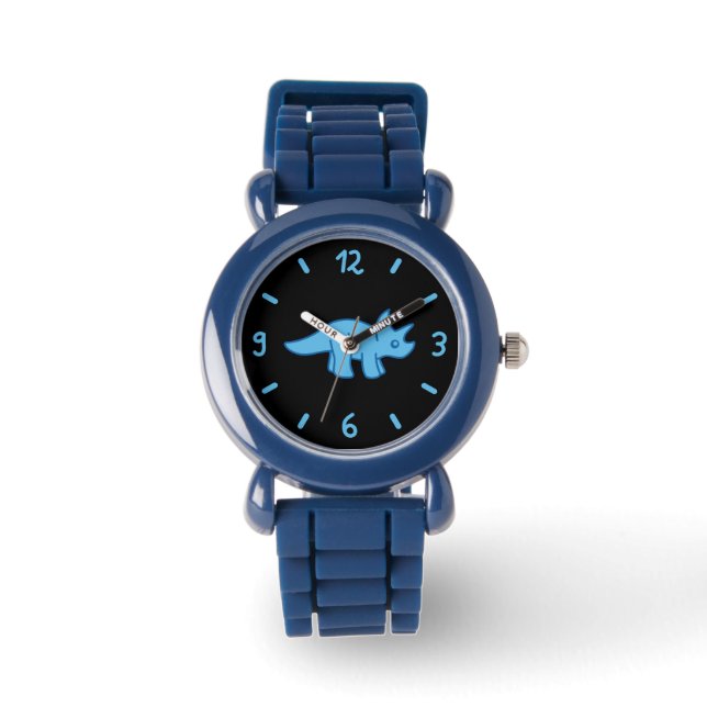 Reloj De Pulsera Triceratops mono Azul dinosaurio (Anverso)