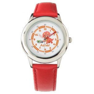 Reloj De Pulsera Triceratops Naranja personalizado aprendiendo niño