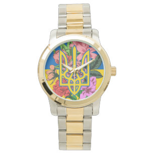 Reloj De Pulsera Tridente ucraniano y bandera de Ucrania con flores