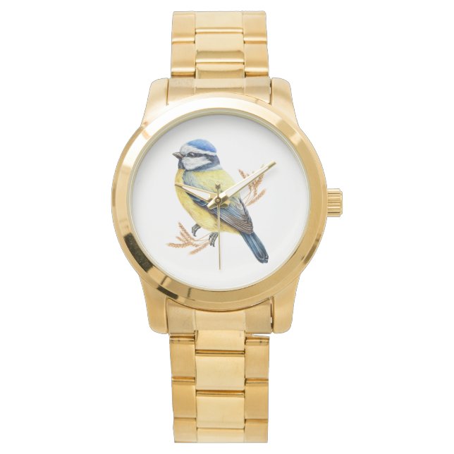 Reloj De Pulsera Trigo Dorado y Herrerillo Común (Anverso)