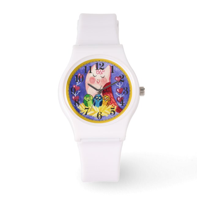 Reloj De Pulsera Trillizos de búho madre (Anverso)