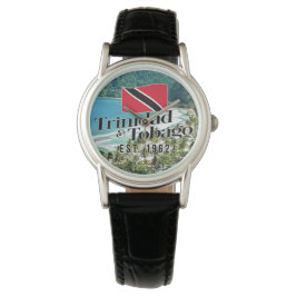 Reloj De Pulsera "Trinidad & Tobago Est. 1962" Beach With Flag