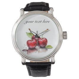 Reloj De Pulsera Trío de cerezos frescos en acuarela, personalizado