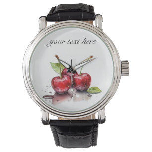 Reloj De Pulsera Trío de cerezos frescos en acuarela, personalizado