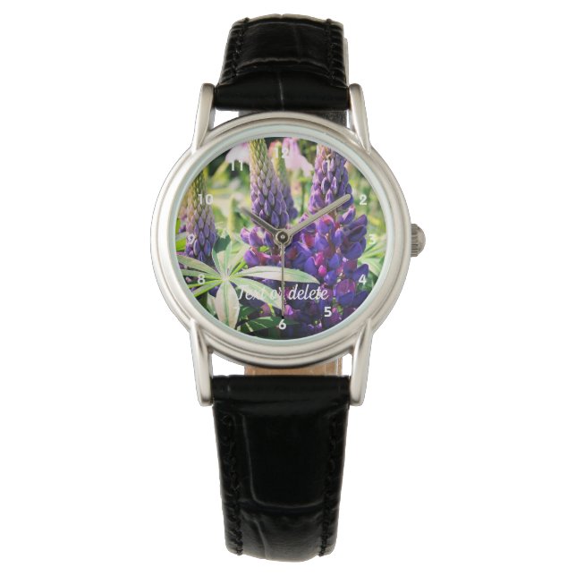 Reloj De Pulsera Trío de flores de lupino morado personalizado (Anverso)