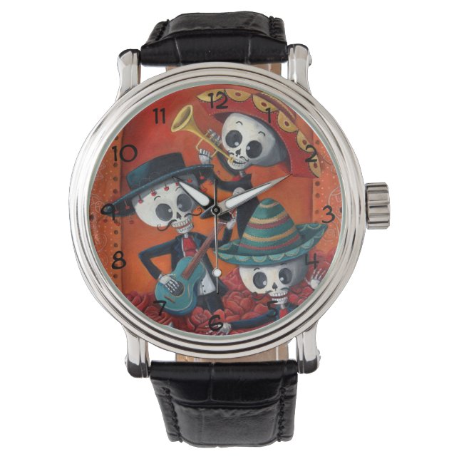 Reloj De Pulsera Trío Mariachi de Los Muertos Skeleton (Anverso)