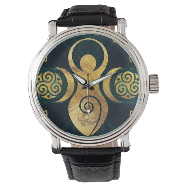 Reloj De Pulsera Triple diosa con triskele - oro y verde (Anverso)