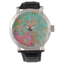 Reloj De Pulsera Trippy Retro Naranja y Aqua Groovy Resumen de arte
