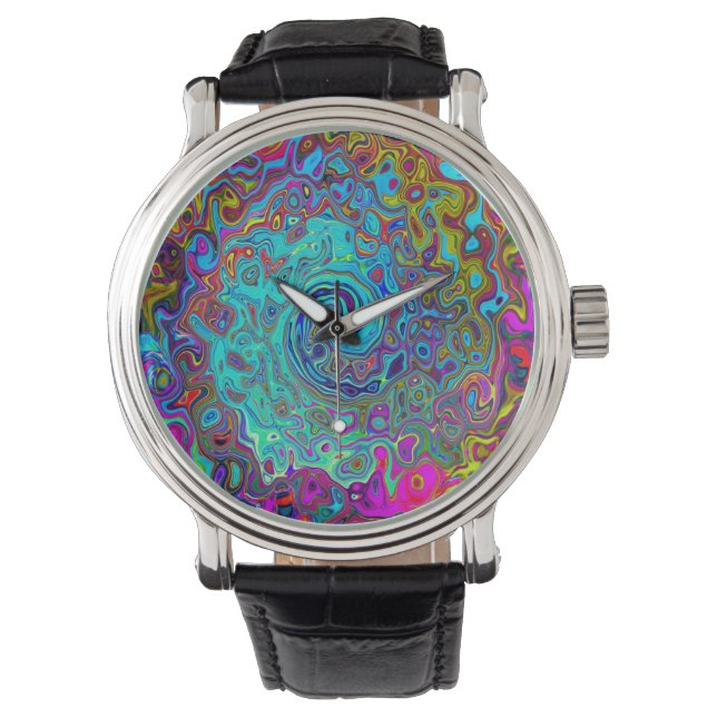 Reloj De Pulsera Trippy Sky Blue Abstract Retro Liquid Swirl (Anverso)