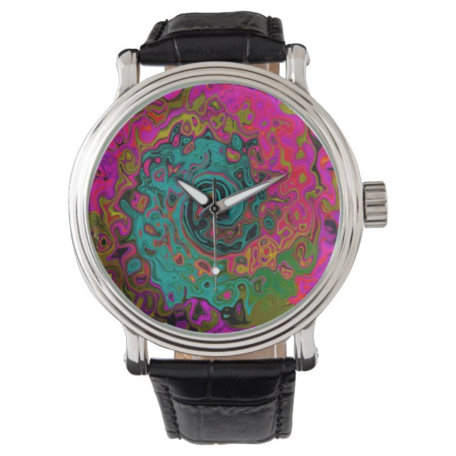 Reloj De Pulsera Trippy Turquoise Resumen Retro Liquid Swirl (Anverso)