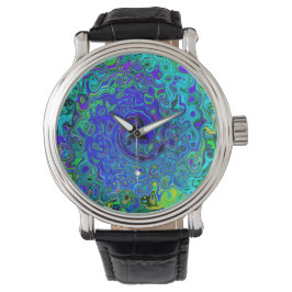 Reloj De Pulsera Trippy Violet Blue Abstract Retro Liquid Swirl
