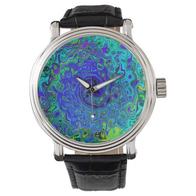 Reloj De Pulsera Trippy Violet Blue Abstract Retro Liquid Swirl (Anverso)