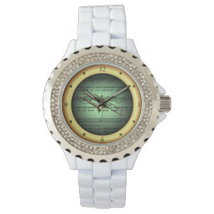 Reloj De Pulsera Trombone ~ Hoja Música ~ Fondo Verde/Oro ~