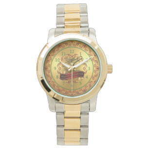 Reloj De Pulsera Trombone ~ Musical Scroll ~ Oro "Feliz Navidad"