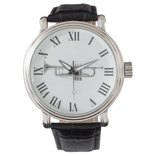 Reloj De Pulsera Trompeta de plata y números romanos