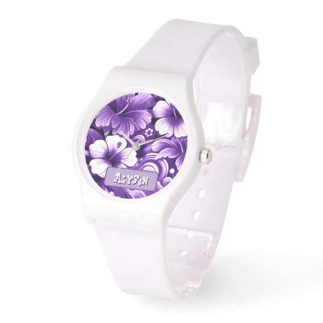 Reloj De Pulsera Tropical Hawaiian Flowers Hibiscus Personalized (Ángulo)