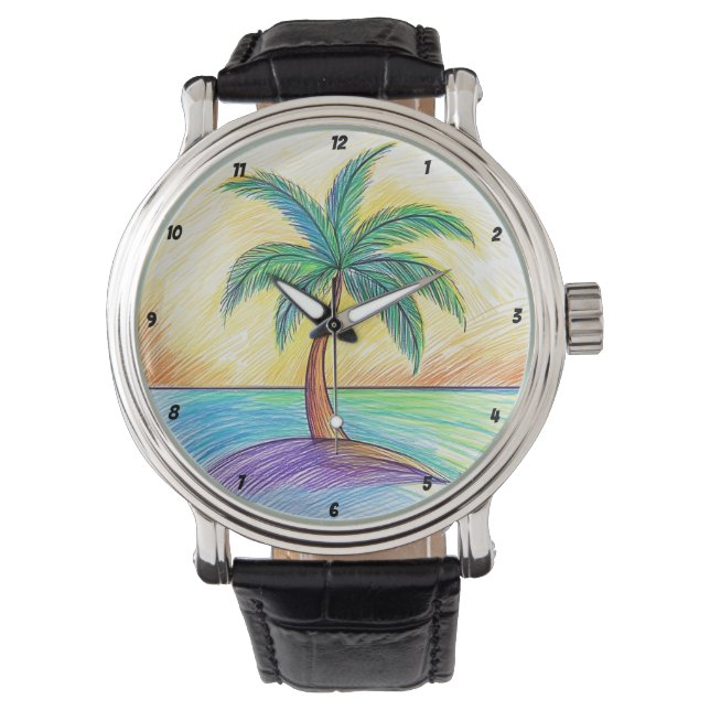 Reloj De Pulsera Tropical Palm Tree Beach View  (Anverso)