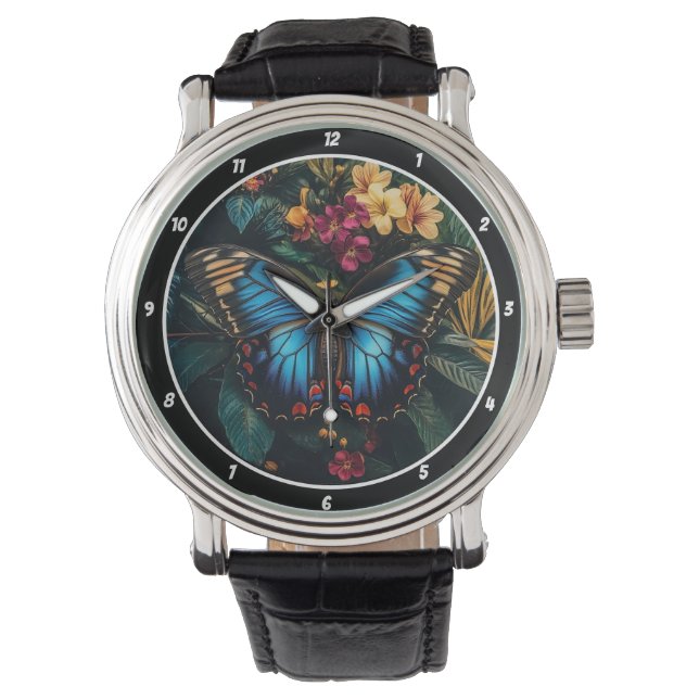 Reloj De Pulsera Tropical Radiance" - Blue Butterfly (Anverso)