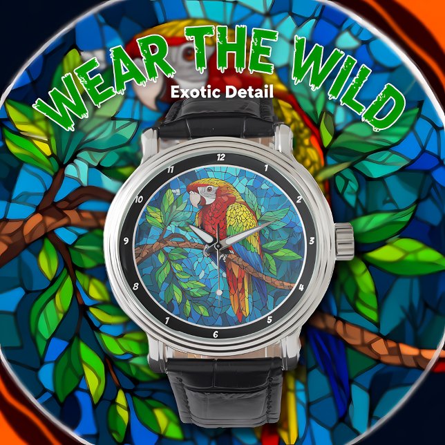 Reloj De Pulsera Tropical Radiance" - Stained Glass Macaw (Subido por el creador)