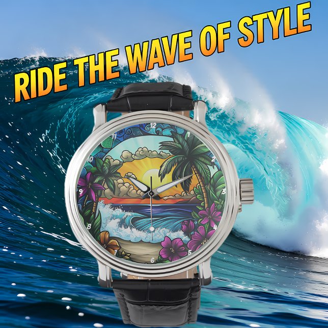 Reloj De Pulsera Tropical Sunset Oasis Vibrant Beach Wall (Subido por el creador)