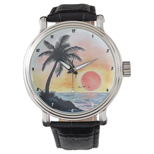 Reloj De Pulsera Tropical Sunset Ocean Scene with Palm Trees (Anverso)