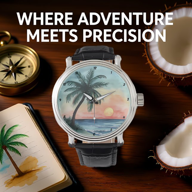 Reloj De Pulsera Tropical Sunset Palm Ocean Waves (Subido por el creador)