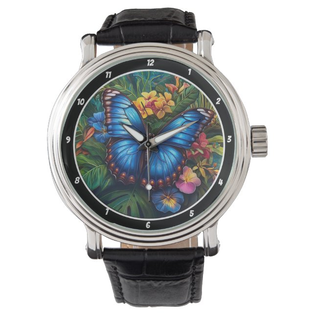 Reloj De Pulsera Tropical Whisper" - Blue Butterfly (Anverso)