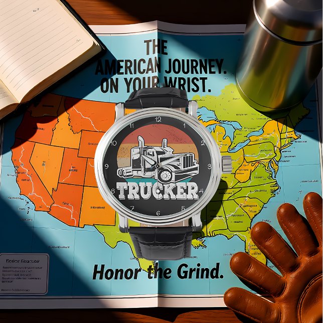 Reloj De Pulsera Trucker: Sunset Road, Borde Teal (Subido por el creador)