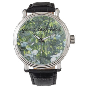 Reloj De Pulsera Tu texto sobre un fondo de flores de madera blanca