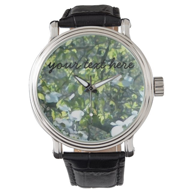 Reloj De Pulsera Tu texto sobre un fondo de flores de madera blanca (Anverso)