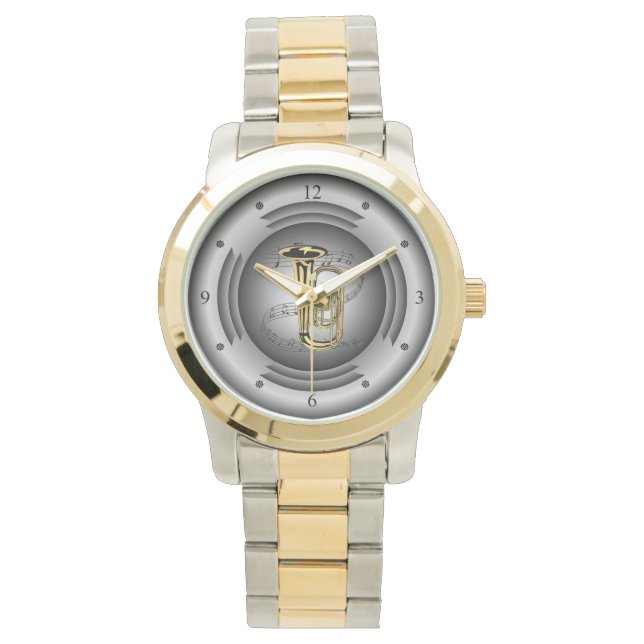 Reloj De Pulsera Tuba ~ Desplazamiento musical ~ Altavoz plateado ~ (Anverso)