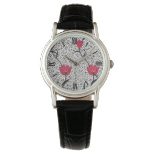 Reloj De Pulsera Tulip Damasco de Art Nouveau, gris y rojo