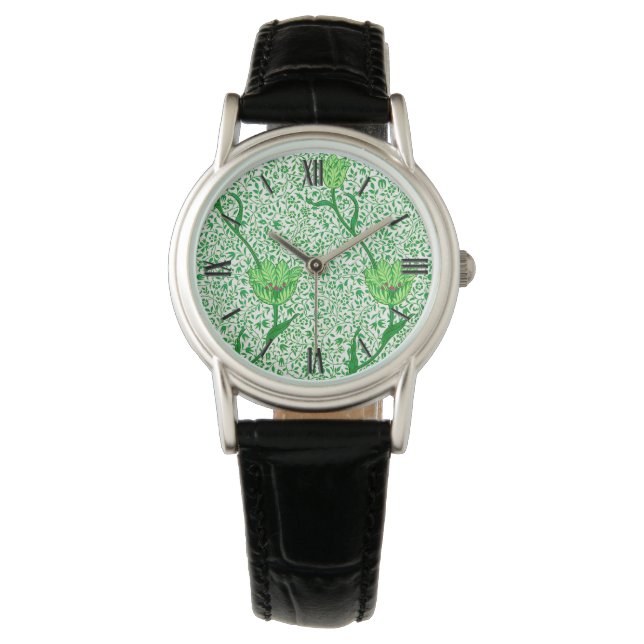 Reloj De Pulsera Tulip Damask de Art Nouveau, verde esmeralda (Anverso)