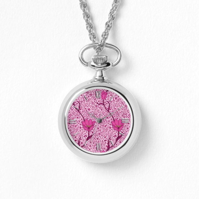 Reloj De Pulsera Tulip Damask de Art Nouveau, vino y rosa Fuchsia (Anverso)