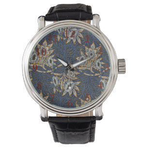 Reloj De Pulsera Tulipán de sauce patrón azul floral de William Mor