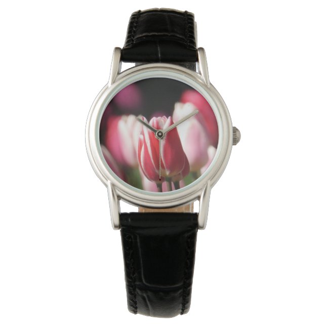 Reloj De Pulsera Tulipán rojo y blanco (Anverso)