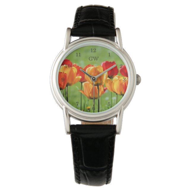 Reloj De Pulsera Tulipanes Amarillos Y Rojos (Anverso)
