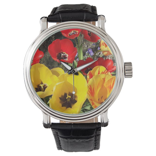 Reloj De Pulsera Tulipanes amarillos y rojos (Anverso)