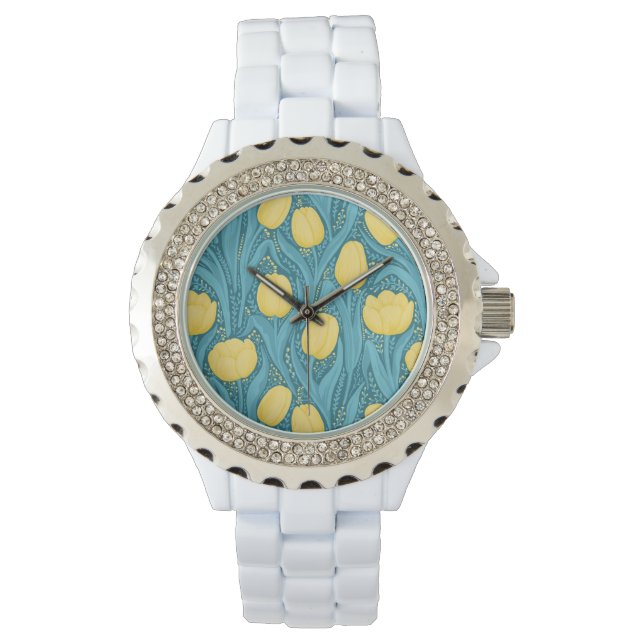 Reloj De Pulsera Tulipanes azules y amarillos (Anverso)