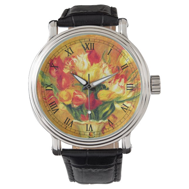 Reloj De Pulsera Tulipanes de Pierre Renoir, arte del impresionismo (Anverso)