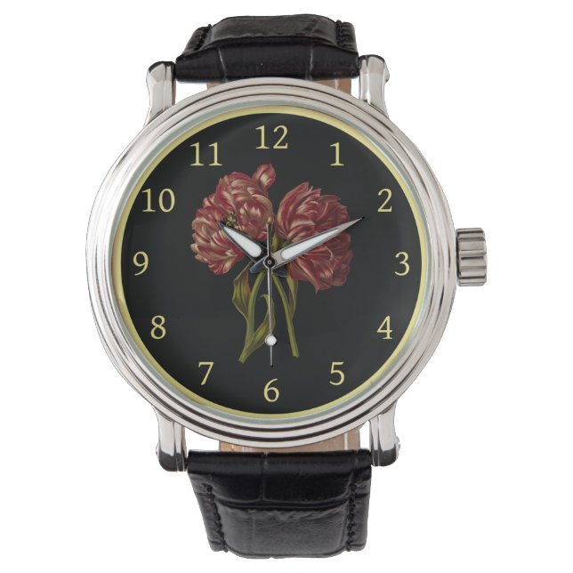 Reloj De Pulsera Tulipanes dobles 004 ~ Arte botánico ~ (Anverso)