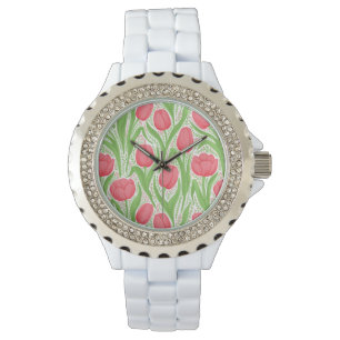 Reloj De Pulsera Tulipanes en rojo y verde